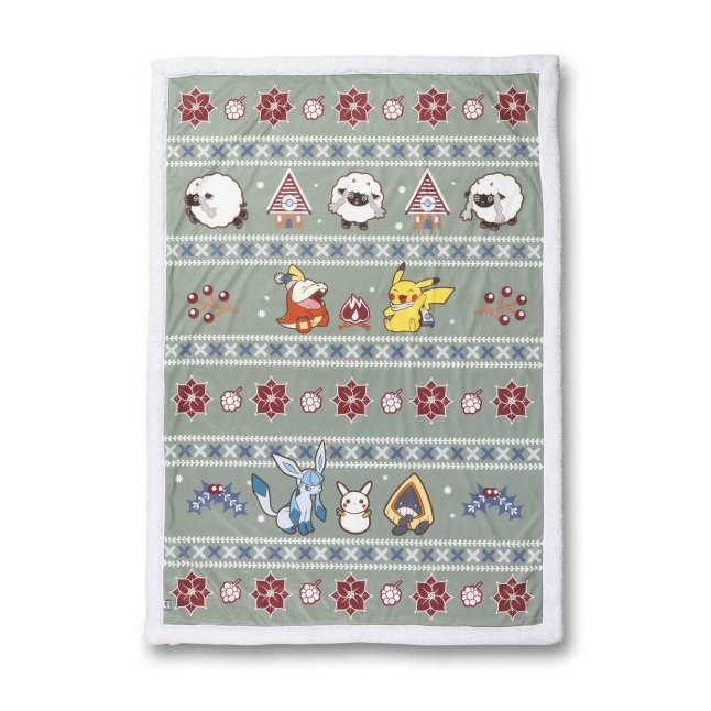 Pikachu, Fuecoco & Friends Pokémon Holiday Green Throw Blanket